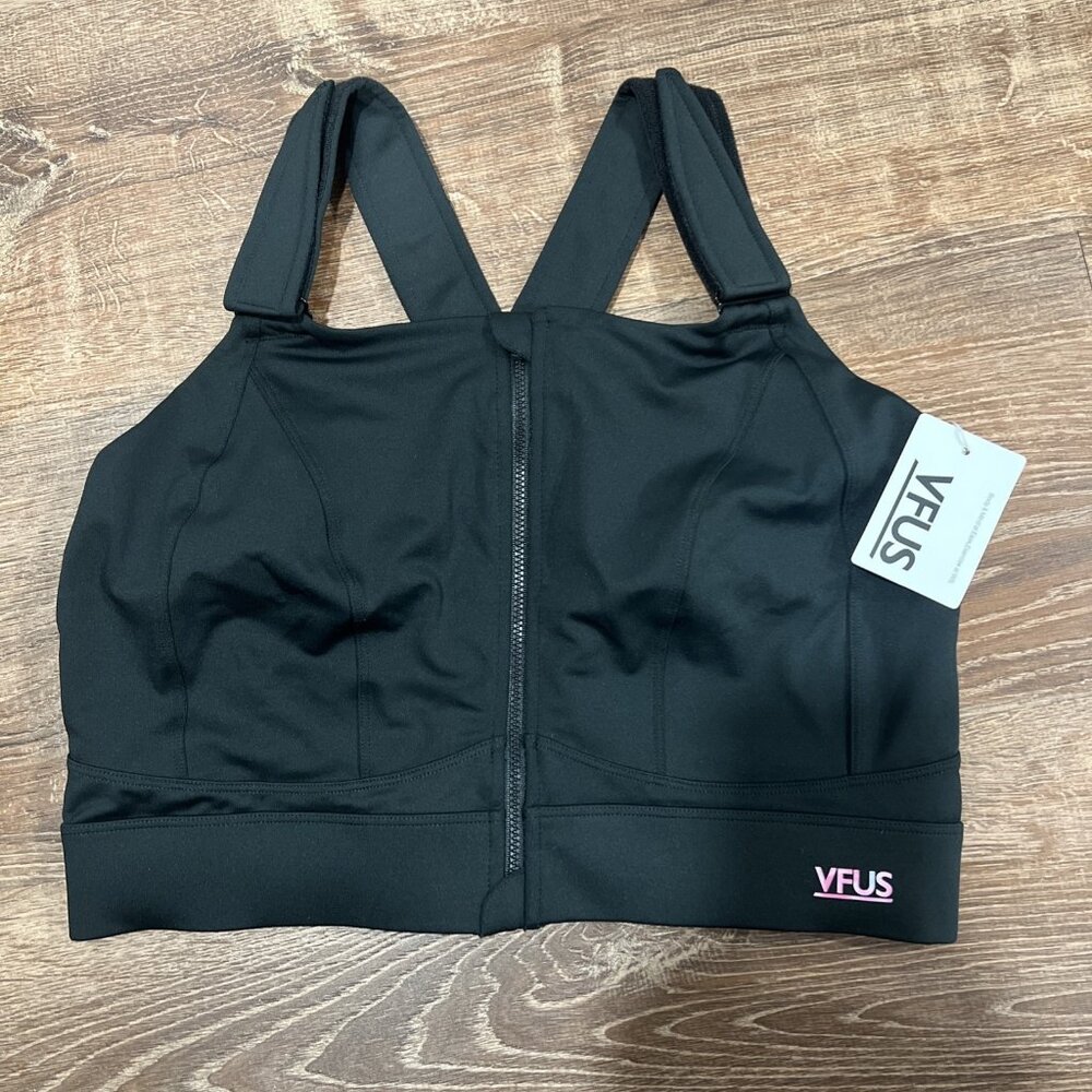 NWT VFUS Zip Front Adjustable High Impact Sports Bra Full Coverage Black XL Plus
